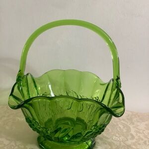 Vintage large Green Glass Basket
